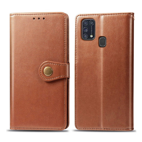 For Galaxy M31 Retro Solid Color Leather Buckle Phone Case with Lanyard & Photo Frame & Card Slot & Wallet & Stand Function, For Galaxy M31