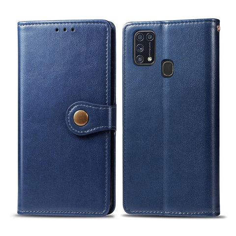 For Galaxy M31 Retro Solid Color Leather Buckle Phone Case with Lanyard & Photo Frame & Card Slot & Wallet & Stand Function, For Galaxy M31