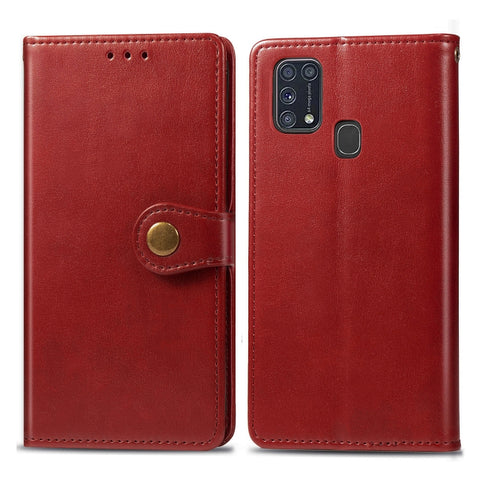 For Galaxy M31 Retro Solid Color Leather Buckle Phone Case with Lanyard & Photo Frame & Card Slot & Wallet & Stand Function, For Galaxy M31
