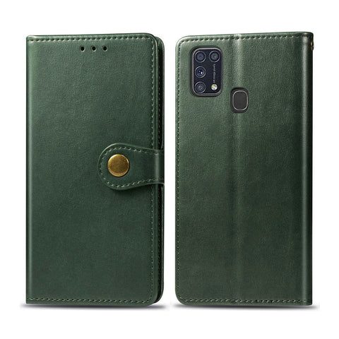 For Galaxy M31 Retro Solid Color Leather Buckle Phone Case with Lanyard & Photo Frame & Card Slot & Wallet & Stand Function, For Galaxy M31