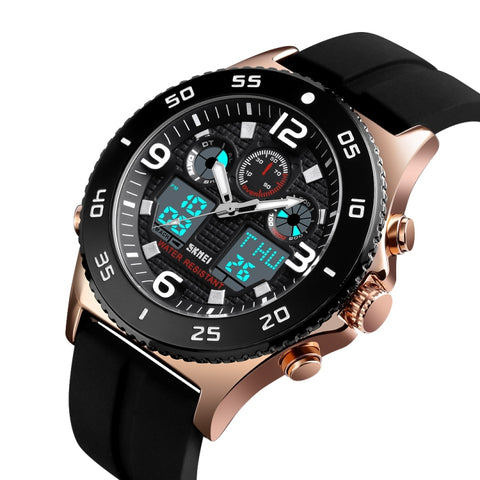 SKMEI 1538 Multi-Function Time Large Dial Steel Belt Men  Casual Sports Electronic Watch