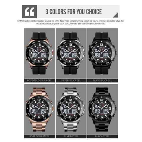 SKMEI 1538 Multi-Function Time Large Dial Steel Belt Men  Casual Sports Electronic Watch
