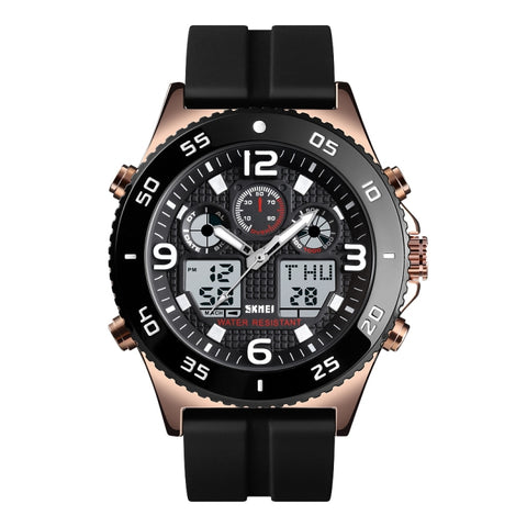 SKMEI 1538 Multi-Function Time Large Dial Steel Belt Men  Casual Sports Electronic Watch