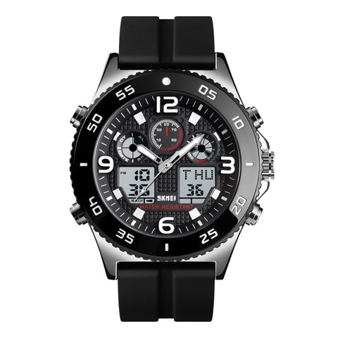 SKMEI 1538 Multi-Function Time Large Dial Steel Belt Men  Casual Sports Electronic Watch