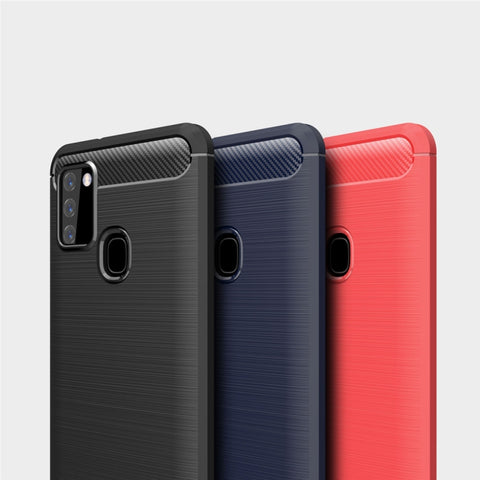 For Galaxy A21s Brushed Texture Carbon Fiber TPU Case, For Galaxy A21s