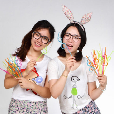 10 PCS Creative Plastic Curved Straws, Random Color Style Delivery, Plastic Curved Straws