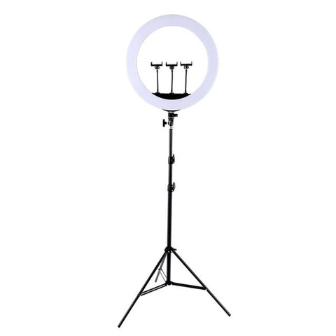 HQ-21N 21 inch 52.5cm LED Ring Vlogging Photography Video Lights Kits with Remote Control & Phone Clamp & 2.1m Tripod Mount, EU Plug, 21 inch