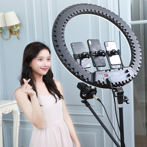 HQ-21N 21 inch 52.5cm LED Ring Vlogging Photography Video Lights Kits with Remote Control & Phone Clamp & 2.1m Tripod Mount, EU Plug, 21 inch