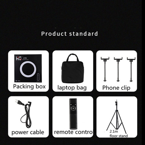 HQ-21N 21 inch 52.5cm LED Ring Vlogging Photography Video Lights Kits with Remote Control & Phone Clamp & 2.1m Tripod Mount, EU Plug, 21 inch