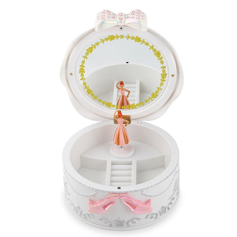 Cute Plastic Rotating Dance Ballet Music Box Children Toys Home Decorations, White, Pink