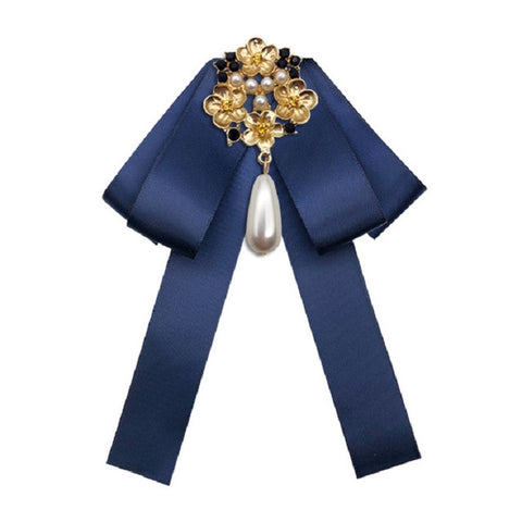 Ladies Retro Style Cloth Fabric Pearl Diamond Brooch Bow Tie Bow Clothing Accessories, Pin Buckle Version, Tie Belts Version