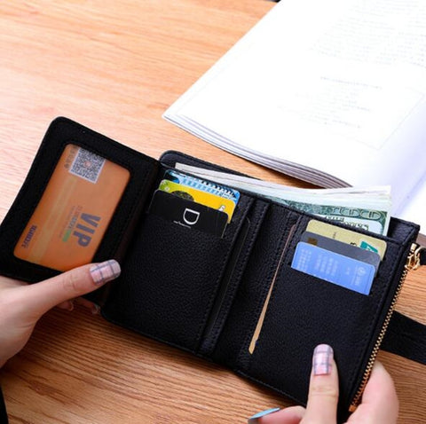 Women Two-folding Wallet Multi-function Clutch Bag Small Wallet, Two-folding Black, Two-folding Green