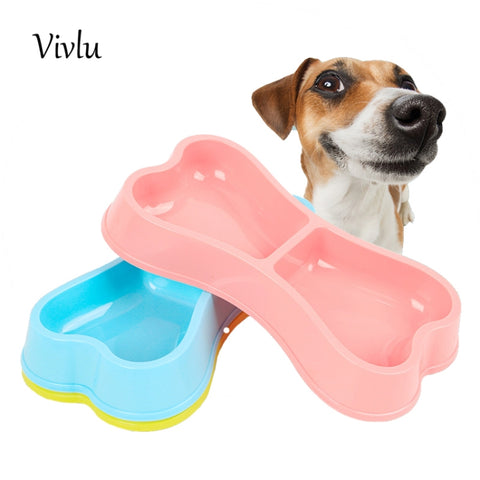 Plastic Dog Bowls Bone-shaped Candy Color Dog Feeder Eco-friendly Double-head Bowls