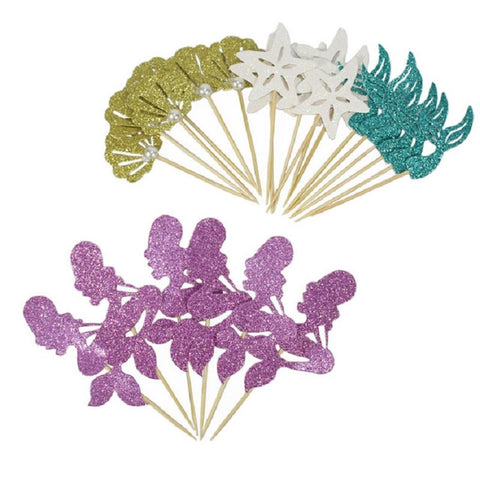 24 PCS / 1 Set Mermaid Princess Party Decorate Cupcakes Inserted Card, Cupcakes Inserted Card