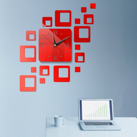 Home Mirror Surface Sticker Home Office Decorative Mirrors 3D Stereo Clock Acrylic Mirror Clock Block Combination Clock