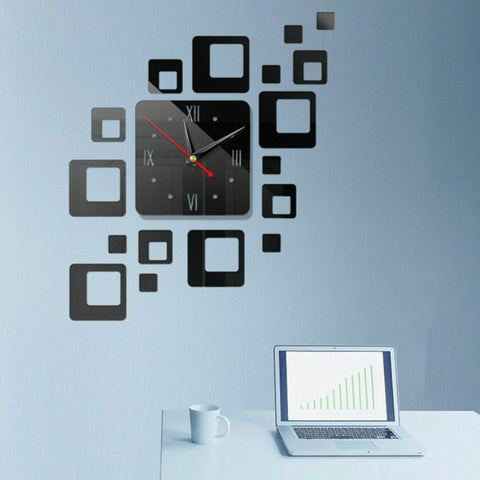 Home Mirror Surface Sticker Home Office Decorative Mirrors 3D Stereo Clock Acrylic Mirror Clock Block Combination Clock