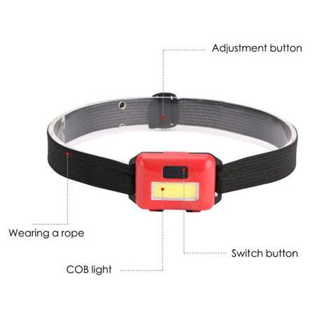 2 PCS Mini COB LED Headlamp Adjustable Camping Torch Lamp Light with 3 Modes, Black, Blue, Red, White