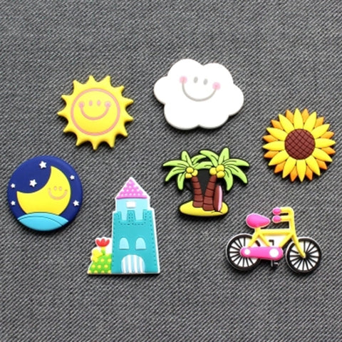 10 PCS Home Fridge Magnets Decorative Message Stickers Children Whiteboard Stickers, Cloud, Rainbow, Sunflower, Coconut Tree, Yellow Sun, Castle