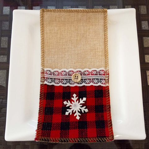 Christmas Knife And Fork Set Christmas Decorations Restaurant Hotel Decoration Checkered, Snowflake, Bowknot