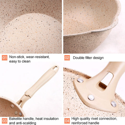 Thick Bottom Maifan Stone Household Small Frying Pan Non Stick Pan Deep Frying Pan, 26cm Beige Without Cover, 28cm Beige Without Cover