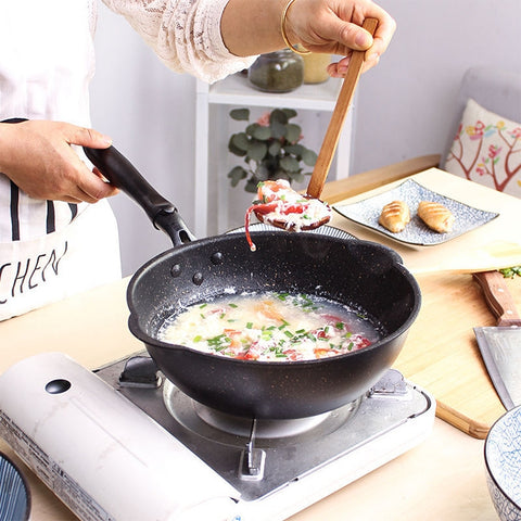 Thick Bottom Maifan Stone Household Small Frying Pan Non Stick Pan Deep Frying Pan, 26cm Beige Without Cover, 28cm Beige Without Cover