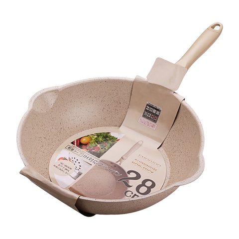 Thick Bottom Maifan Stone Household Small Frying Pan Non Stick Pan Deep Frying Pan, 26cm Beige Without Cover, 28cm Beige Without Cover
