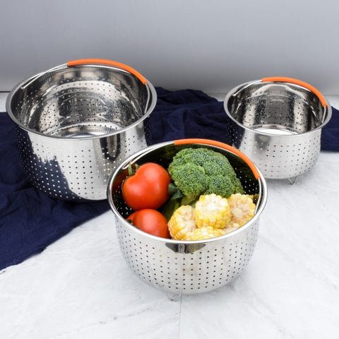 Stainless Steel Steaming Basket Plug-in Silicone Handle Pressure Cooker Steamer Kitchen Cooker Accessories, 3 Quarts, 6 Quarts, 8 Quarts