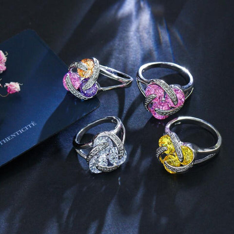 Fashion Cubic Zirconia Knot Earrings Necklace Ring Set for Women, 6, 7, 8, 9