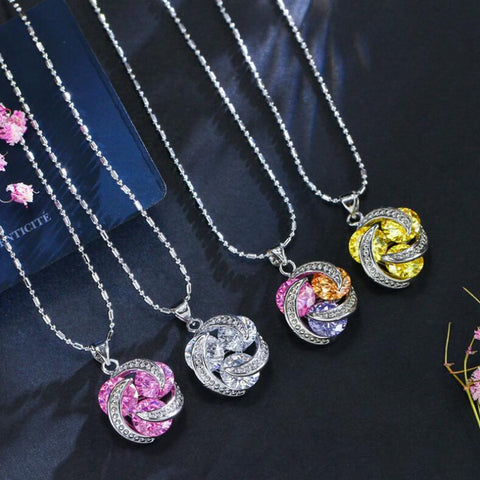 Fashion Cubic Zirconia Knot Earrings Necklace Ring Set for Women, 6, 7, 8, 9
