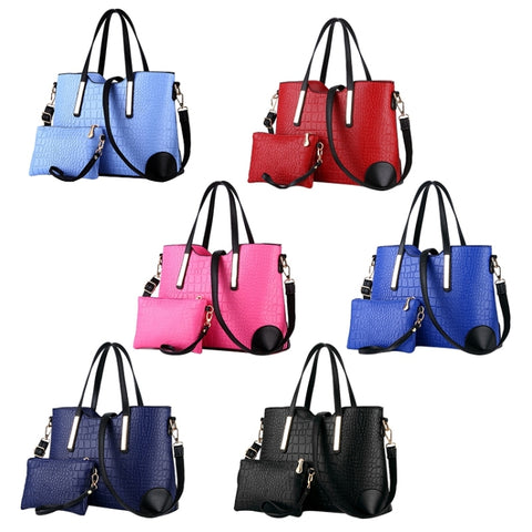 2 in 1 Vintage Messenger Bags Shoulder Handbag Women Crocodile Pattern Composite Bag Leather Wallet