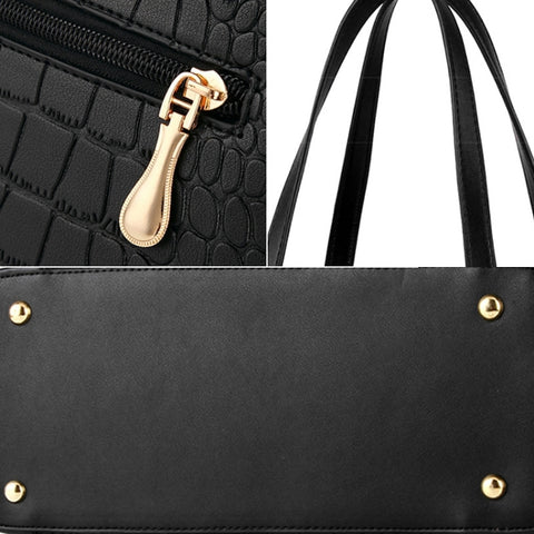 2 in 1 Vintage Messenger Bags Shoulder Handbag Women Crocodile Pattern Composite Bag Leather Wallet