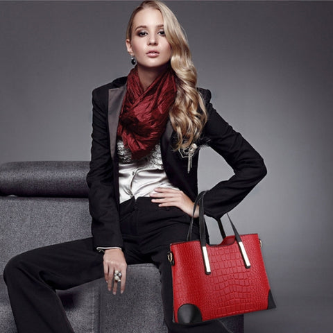 2 in 1 Vintage Messenger Bags Shoulder Handbag Women Crocodile Pattern Composite Bag Leather Wallet