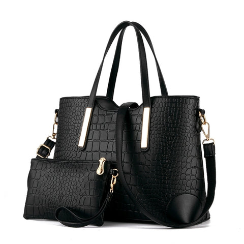 2 in 1 Vintage Messenger Bags Shoulder Handbag Women Crocodile Pattern Composite Bag Leather Wallet
