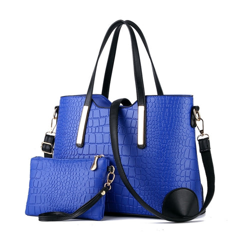 2 in 1 Vintage Messenger Bags Shoulder Handbag Women Crocodile Pattern Composite Bag Leather Wallet