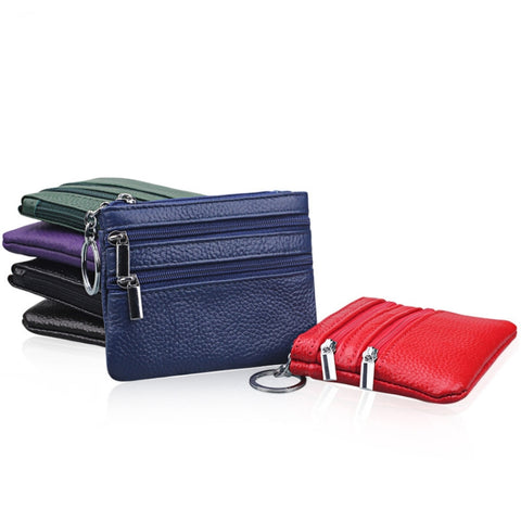 Genuine Leather Women Small Wallet Change Purses Zipper Card Holder Wallets