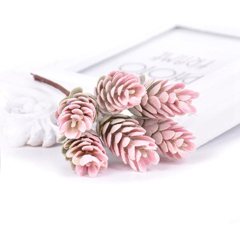 2 Bunches Artificial Flowers Plant Pine Cone Bouquet for Wedding Christmas Decoration