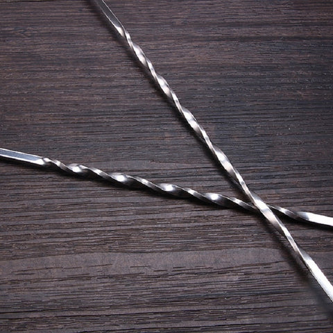 2 PCS Stainless Steel Long Handle Fork Spoon Cocktail Ice Stirrer Double Head Wine Mixing Stick