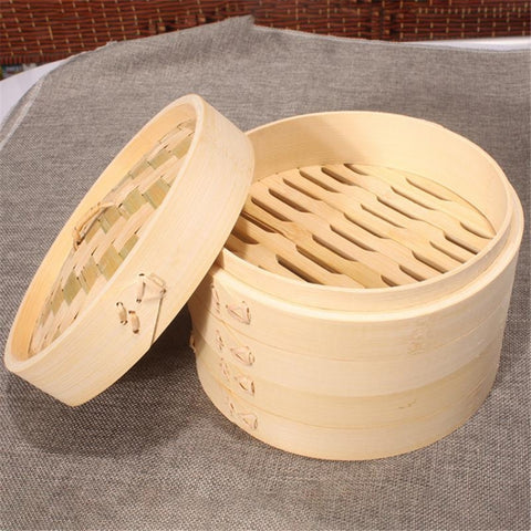 Xiaolongbao Bamboo Steamer Household Steamed Dumpling Cage Drawer Multi Layer Deepened Bamboo Steaming Rack, 10cm Cage, 13cm Cover, 13cm Cage