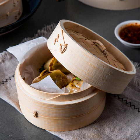 Xiaolongbao Bamboo Steamer Household Steamed Dumpling Cage Drawer Multi Layer Deepened Bamboo Steaming Rack, 10cm Cage, 13cm Cover, 13cm Cage