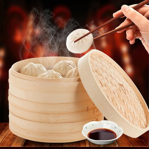 Xiaolongbao Bamboo Steamer Household Steamed Dumpling Cage Drawer Multi Layer Deepened Bamboo Steaming Rack, 10cm Cage, 13cm Cover, 13cm Cage