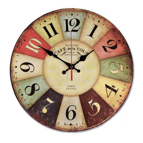 Vintage Wooden MDF Hanging Clock Mute Quartz Clock Living Room Wall Clock