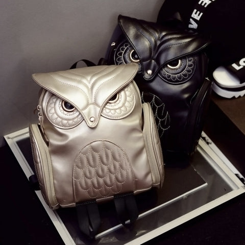 Owl Pattern Shoulder Bag Female PU Personality Backpack
