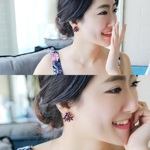 Fashion Zircon Rhinestone 3 Flower Stud Earrings for Women Jewelry, blue, red, black