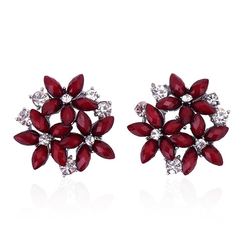 Fashion Zircon Rhinestone 3 Flower Stud Earrings for Women Jewelry, blue, red, black