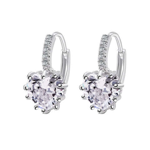 Cute Heart Real 925 Sterling Silver Cubic Zirconia Stone Earrings, Gold with white Zirconia, Platinum with white Zirconia, Platinum with Pink Zirconia, Platinum with Purple Zirconia, Platinum with Light blue Zirconia, Platinum with sea blue Zirconia   ...