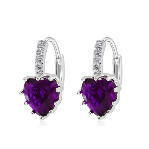 Cute Heart Real 925 Sterling Silver Cubic Zirconia Stone Earrings, Gold with white Zirconia, Platinum with white Zirconia, Platinum with Pink Zirconia, Platinum with Purple Zirconia, Platinum with Light blue Zirconia, Platinum with sea blue Zirconia   ...