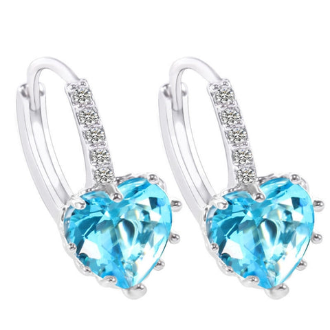 Cute Heart Real 925 Sterling Silver Cubic Zirconia Stone Earrings, Gold with white Zirconia, Platinum with white Zirconia, Platinum with Pink Zirconia, Platinum with Purple Zirconia, Platinum with Light blue Zirconia, Platinum with sea blue Zirconia   ...