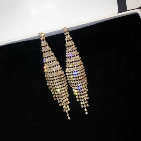 Super Flash Diamond Two-color Tassel Earrings for Women, Gold clip earings, Gold stud earings, Silver clip earings, Silver stud earings