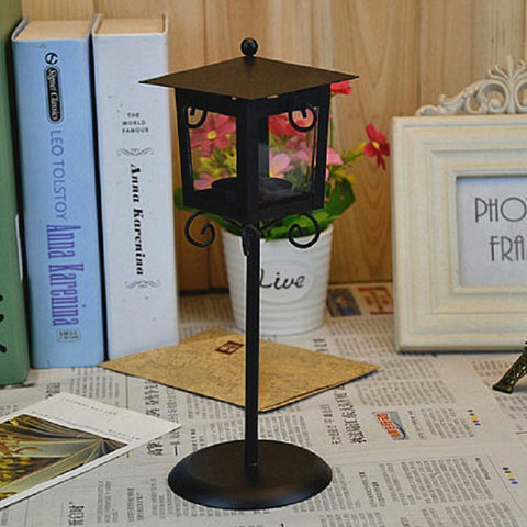 Glass Retro Wrought Iron Street Lamp Candle Holder Home Wedding Decoration, Black, White