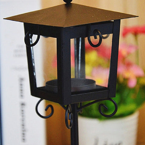 Glass Retro Wrought Iron Street Lamp Candle Holder Home Wedding Decoration, Black, White